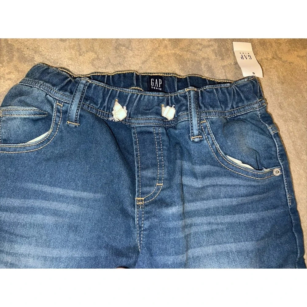 New GAP DISTRESSED STRETCH SLIM PULL-ON DRAWSTRING BLUE JEANS XL 12-13 Boys‎